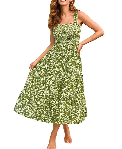 Cupshe Women's V-Neck Pull-On Smocked Beach Dress