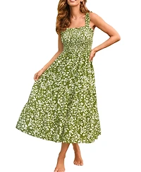 Cupshe Women's V-Neck Pull-On Smocked Beach Dress