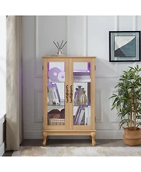 Streamdale Furniture Elegant Light Oak Curio Cabinet with Glass Doors, Led
