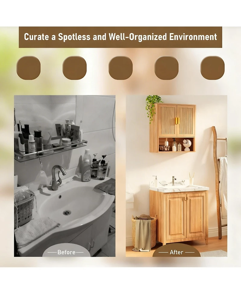 Yigii Adjustable Wood Shelf Bathroom Cabinet - Multi-functional, Space-saving, Easy Assembly