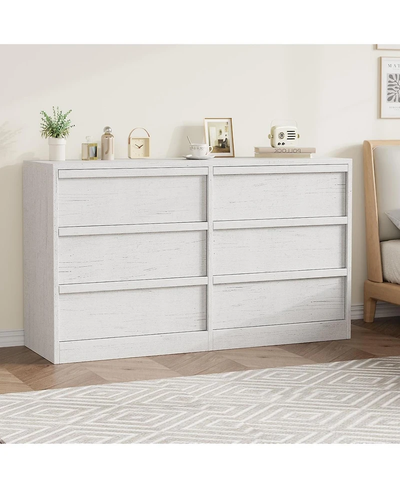 gaomon 6 Drawer Dresser for Bedroom, Modern Double Dresser Organizer with 6 Drawers Large Storage, Wooden Chest of Drawers for Living Room, Nursery