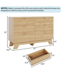 gaomon 6 Drawer Dresser for Bedroom, 47" Wide Mid Century Modern Dresser with Gold Handle,Fluted Dressers Chest of Drawers,Tv Stand,Storage Organ