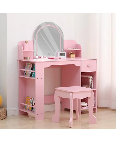 gaomon Kids Vanity with Lighted Mirror & Stool, Little Girls Adjustable Led Light