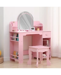 gaomon Kids Vanity with Lighted Mirror & Stool, Little Girls Adjustable Led Light