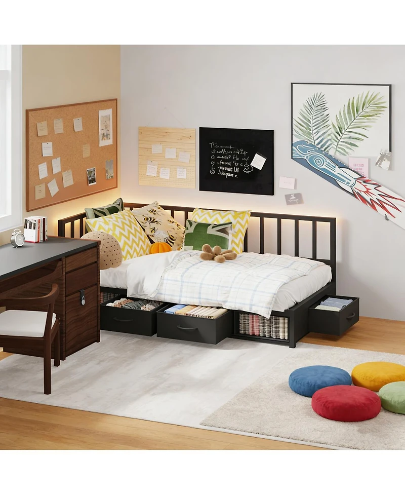Streamdale Furniture Corner Bed Frame Twin Daybed with Storage Drawers & Led Light