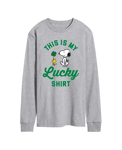 Airwaves Men's Peanuts This is My Lucky Shirt Long-Sleeve Graphic T-Shirt