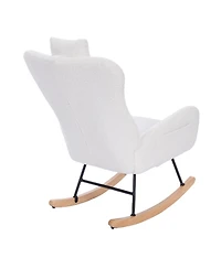 Flynama White Teddy Upholstered Nursery Rocking Chair Ergonomic Design for Living Room Bedroom
