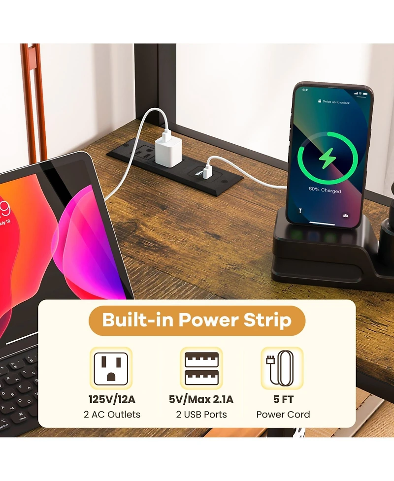 Sugift Twin Size Loft Bed Raised Platform Bed with Desk and 2 Storage Shelves