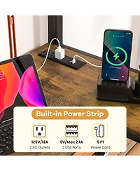 Sugift Twin Size Loft Bed Raised Platform Bed with Desk and 2 Storage Shelves