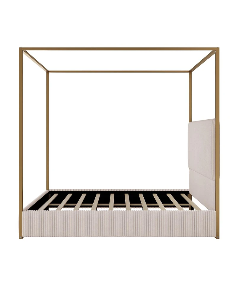 Streamdale Furniture Modern Luxury Metal Canopy Bed with Corduroy Headboard