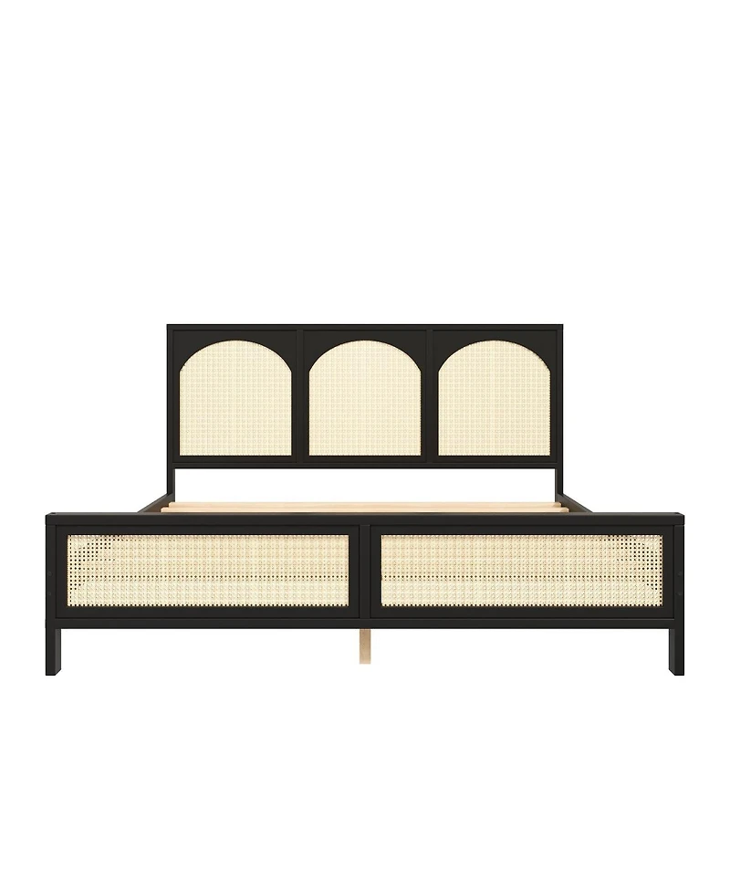 Streamdale Furniture King Size Wood Platform Bed with Rattan Headboard