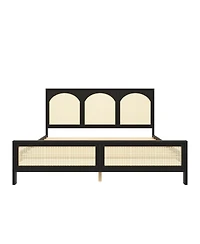 Streamdale Furniture King Size Wood Platform Bed with Rattan Headboard