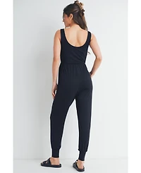 Hello Miz Maternity Sleeveless Scoop Neck Jumpsuit with Pockets