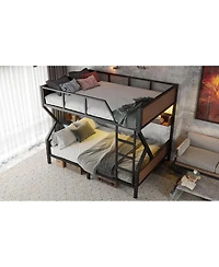 Streamdale Furniture Queen over Queen Bunk Bed with Storage Shelves and Lights