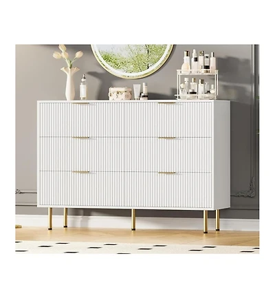 gaomon 6 Drawer Dresser for Bedroom Chest of Drawers, 47" Wide Fluted Dresser with Drawers, Modern Wooden Double Dressers with Metal Handles