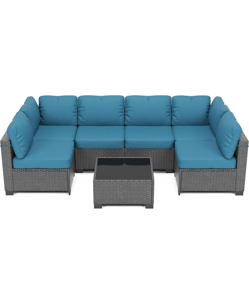 gaomon 7-Piece Outdoor Patio Furniture Set, All-Weather Polyethylene Rattan Sectional Sofa, Stylish Woven Design, Garden, Porch, Poolside