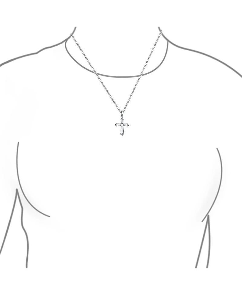 Bling Jewelry Elegant Small Minimalist Baguette-Cut Cubic Zirconia Religious Cross Pendant Necklacet .925 Sterling Silver