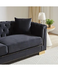 Streamdale Furniture Classic Modern 84-inch Chesterfield Velvet Sofa with Rolled Arms