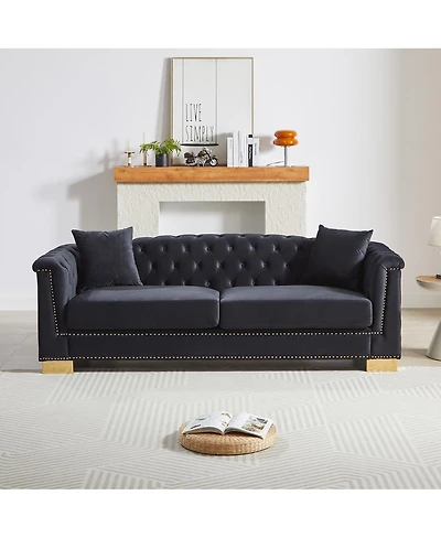 Streamdale Furniture Classic Modern 84-inch Chesterfield Velvet Sofa with Rolled Arms