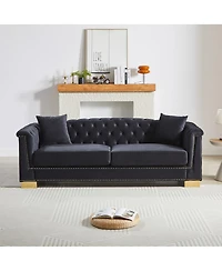 Streamdale Furniture Classic Modern 84-inch Chesterfield Velvet Sofa with Rolled Arms