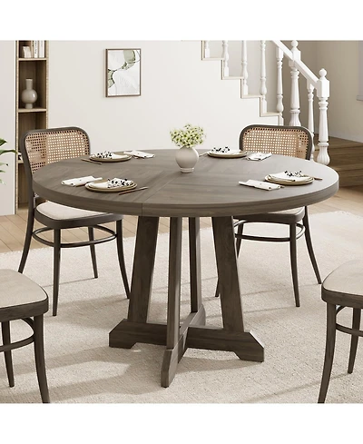 gaomon Round Dining Table for 4, 47 Inch Wooden Circle Dinner with Sturty Legs, 4 Parts of Tabletop, Kitchen Tables