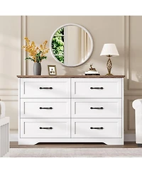 Gaomon 6-Drawer Dresser, Farmhouse Wooden Storage Chest with Wide Handles for Bedroom, Living Room