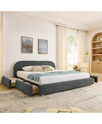 Streamdale Furniture Streamdale King Size Upholstered Bed Frame, Modern Minimalist, Curved Headboard, Drawer Storage