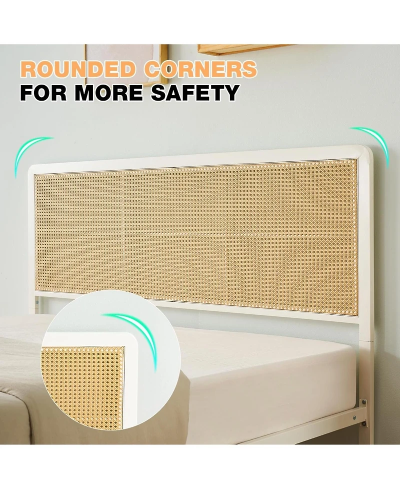 Gaomon Queen Size Rattan Bed Frame with headboard, modern boho cane design, sturdy steel slat support