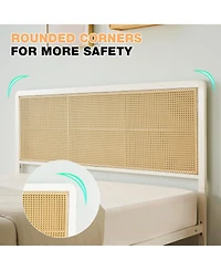 Gaomon Queen Size Rattan Bed Frame with headboard, modern boho cane design, sturdy steel slat support