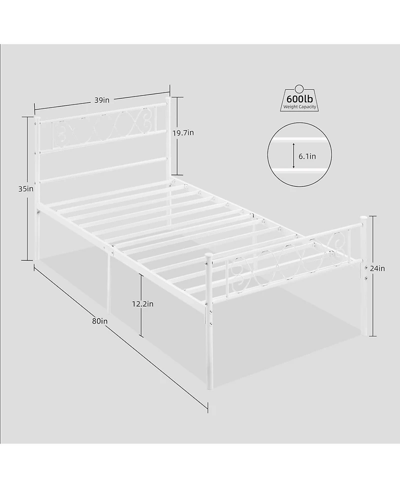 gaomon Twin-xl Bed Frame with Headboard and Footboard for Girls Boys, Metal Platform Iron-Art Sweet Heart, Under Storage