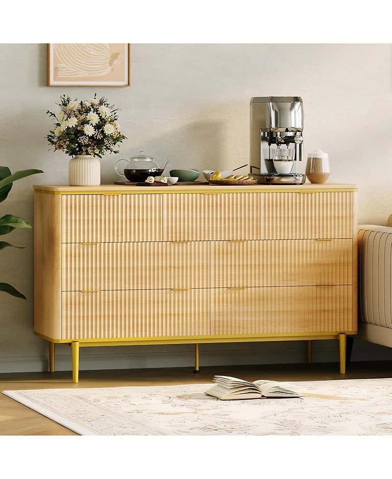 gaomon Drawers Dresser for Bedroom, Wide Fluted Chest of Drawers Dresser Wood Storage Cabinet Curved Design Tv Stand with Metal Handles