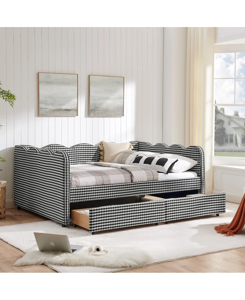 Streamdale Furniture Streamdale Cozy Gingham Daybed with Storage Drawers