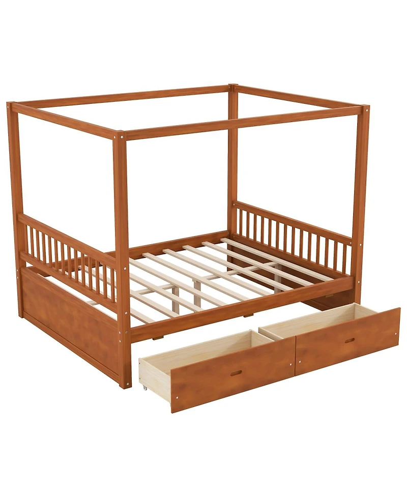Streamdale Furniture Streamdale Wooden Canopy Bed with Storage Drawers, Queen size, Walnut