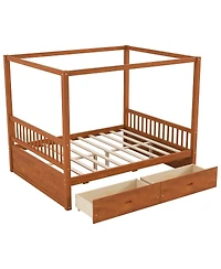 Streamdale Furniture Streamdale Wooden Canopy Bed with Storage Drawers, Queen size, Walnut