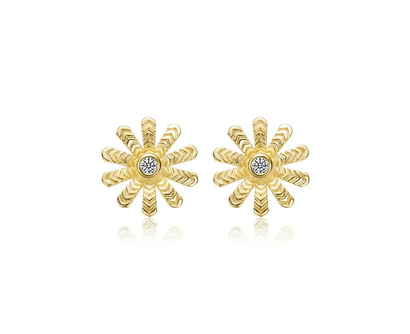 Genevive Dainty 14K Gold Plated Cubic Zirconia Flower Stud Earrings