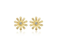 Genevive Dainty 14K Gold Plated Cubic Zirconia Flower Stud Earrings