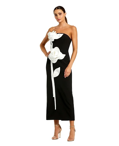 Mac Duggal Women's Strapless Crepe Ankle Dress With 3D Satin Flowers