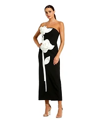 Mac Duggal Women's Strapless Crepe Ankle Dress With 3D Satin Flowers