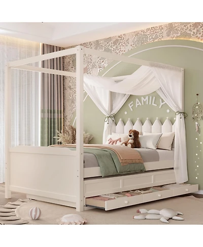 Streamdale Furniture Princess Canopy Bed Frame, Twin Trundle, 3 Drawers