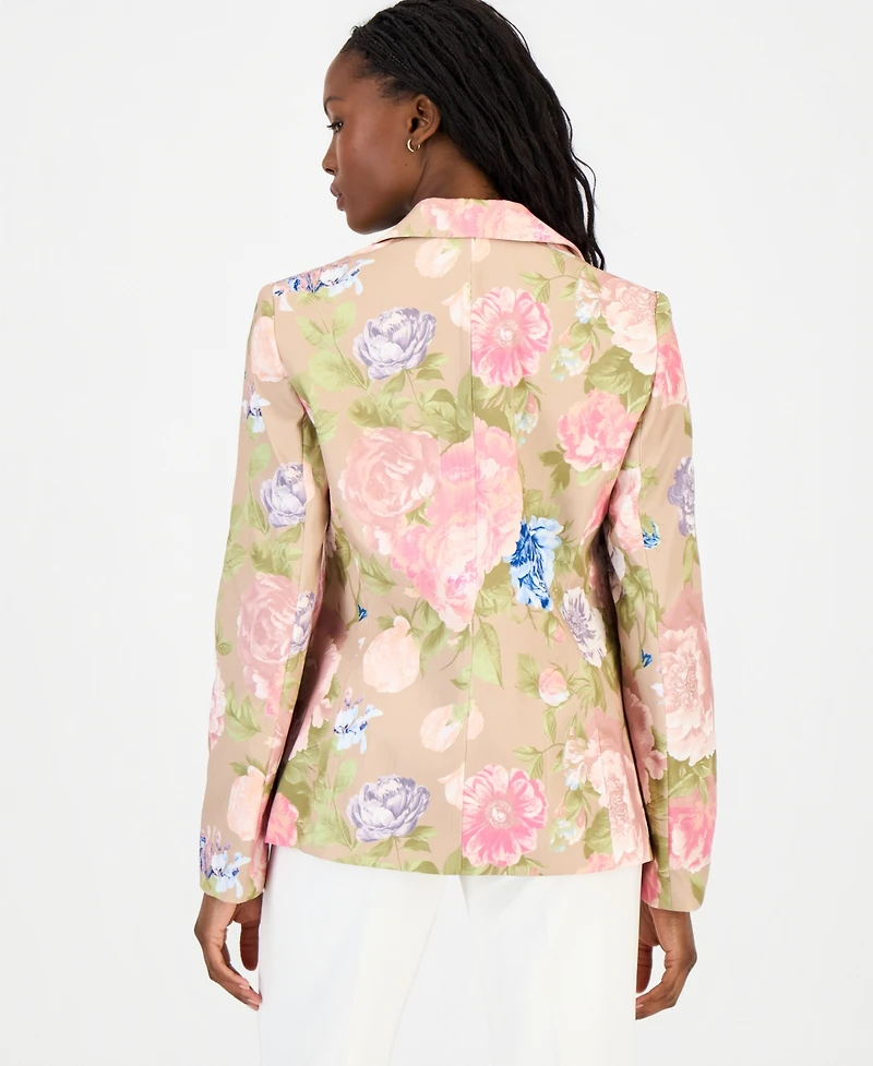 Tahari Asl Petite Printed Sateen One-Button Blazer