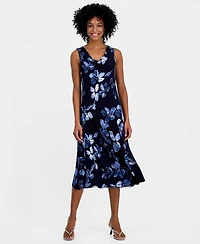 Robbie Bee Women's Printed Drape-Neck Sleeveless Midi Dress