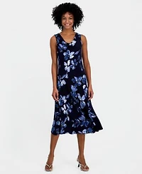 Robbie Bee Womens Printed Drape Neck Sleeveless Midi Dress