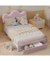 gaomon Bed Frame with Adjustable Upholstered Headboard Princess Boucle Bed Frame with Led Light Drawers Strong Wood Slat Support