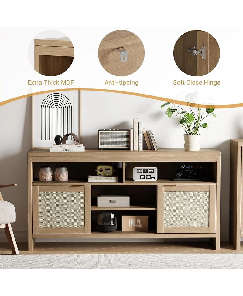 gaomon 30" Tall Rattan Tv Console Cabinet with Storage，Entertainment Center Media Console for 45-65" Tv Living Room ，30 in Tal