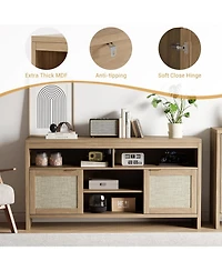 gaomon 30" Tall Rattan Tv Console Cabinet with Storage，Entertainment Center Media Console for 45-65" Tv Living Room ，30 in Tal
