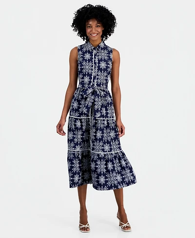 Robbie Bee Women's Printed Collared Neck Midi Dress