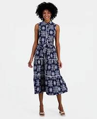 Robbie Bee Women's Printed Collared Neck Midi Dress