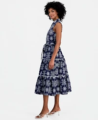 Robbie Bee Women's Printed Collared Neck Midi Dress