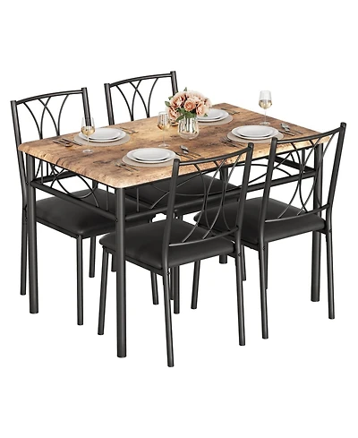 gaomon Dining Table Set for 4 with Chairs and 1 Retro Industrial Wooden Top Metal Legs Breakfast