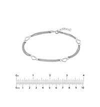 Curata Jewelry 925 Sterling 10 Inch Rhodium Plated Open Love Heart 4 Station 3 Row Anklet Anklet